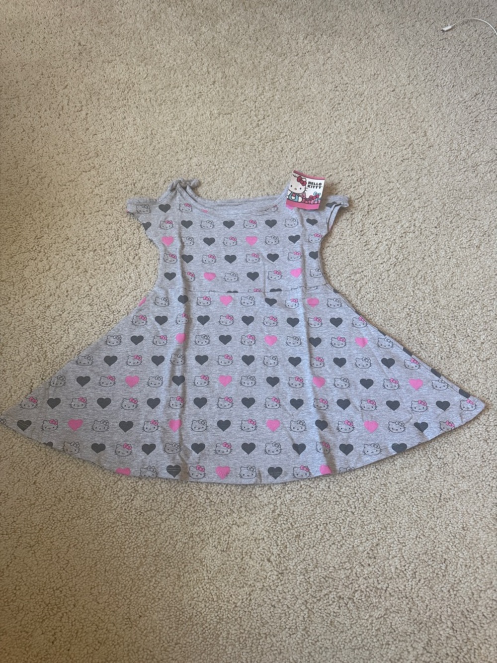 Hello Kitty Gray Dress with Pink & Dark Gray Hearts